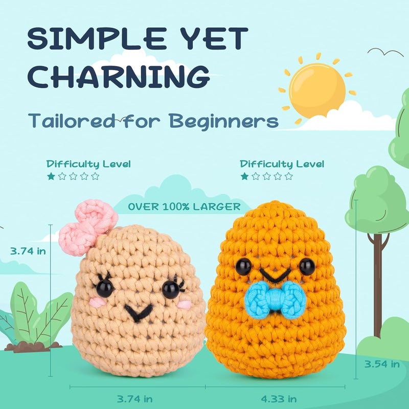 Crochetta Crochet Kit for Beginners, Learn to Crochet Kits for Adults Kids, Jumbo Potato Couple, Includes Yarn, Hooks, Stuffing, Pattern, Video Tutorials - Image 3